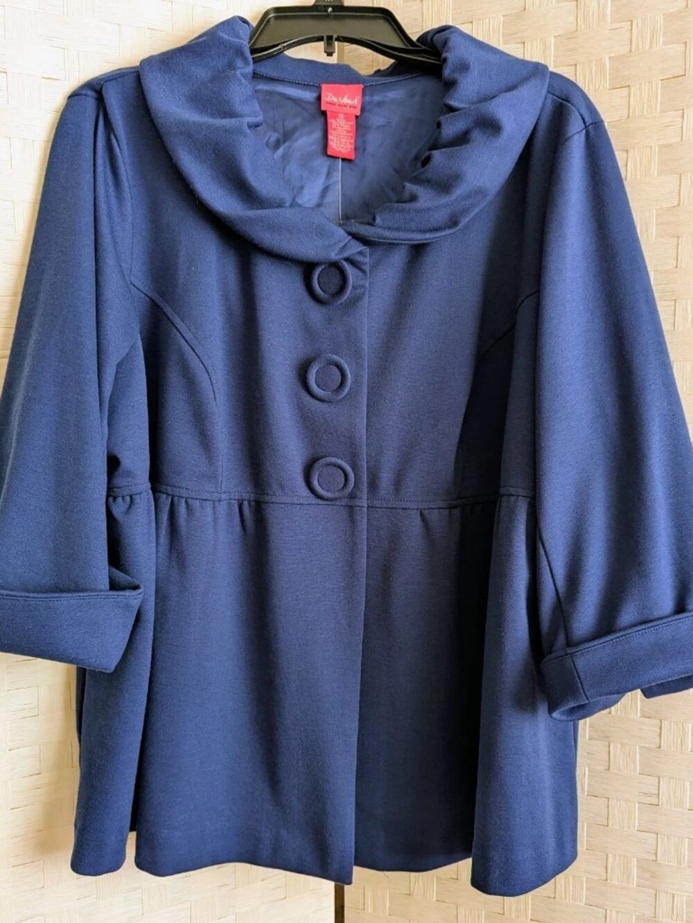 Du Jour Jacket Blue Portrait Neck Empire Waist Snap Button Royal Blue 1X NWT